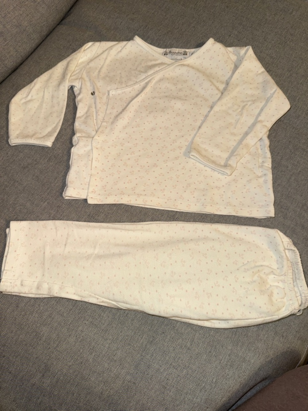Bonpoint Cream Pajama Set with Pink Dot Print